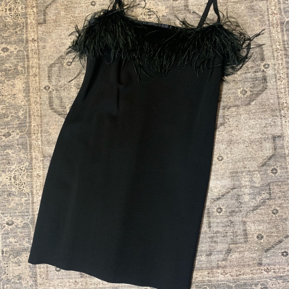Chic Black Feather Trim Mini Dress Urban Outfitters Clarissa Size 12 - Picture 3 of 10